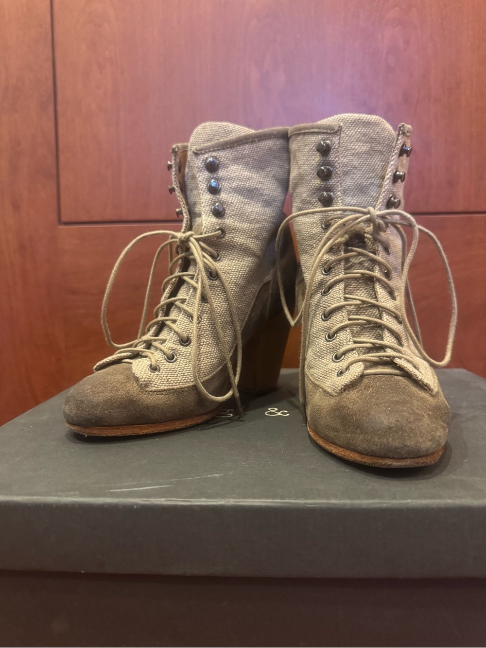 Rag & Bone Canvas Suede Lace Up Ankle Boots Box 36